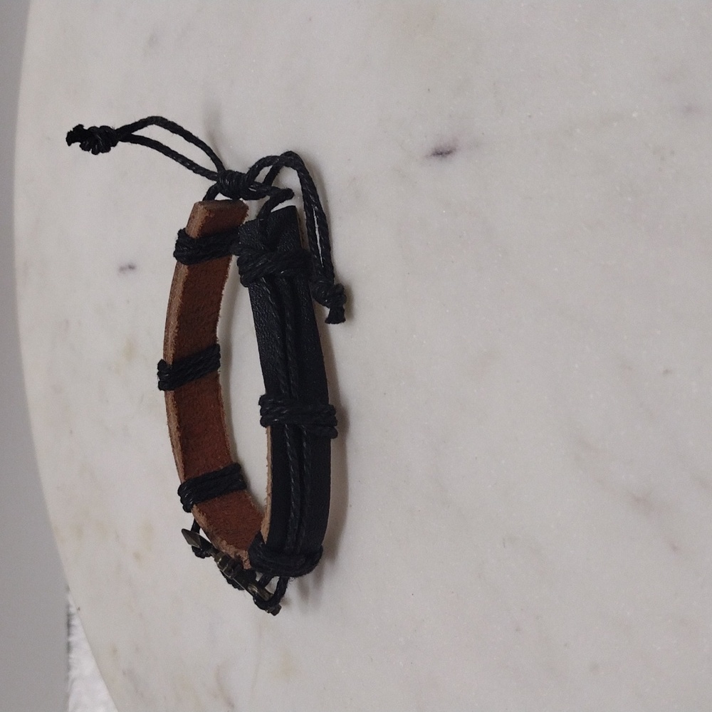 Bronze Large Anchor Black Leather Adjustable Bracelet BA-23 - Picture 2 of 8